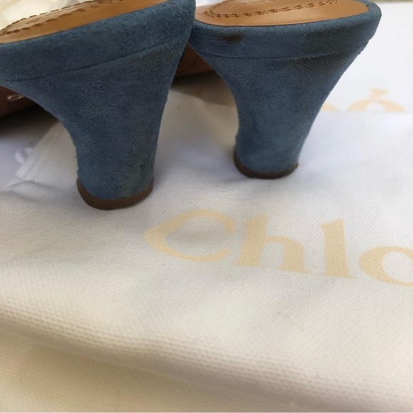 Chloe Size 37 (US 7) Oli 50mm Suede Blue Mule Sandals - Picture 7 of 9